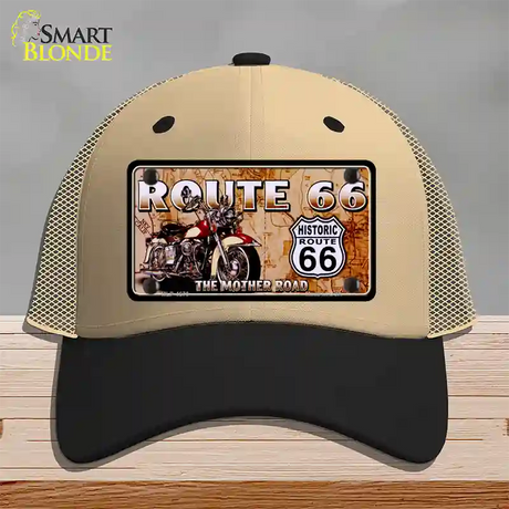 Route 66 Mother Road Motorcycle Novelty License Plate Hat Mesh / Khaki|Black