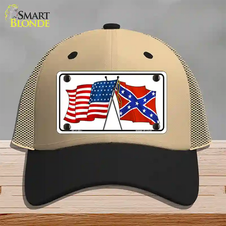 Confederate USA Crossed Flags Novelty License Plate Hat Mesh / Khaki|Black