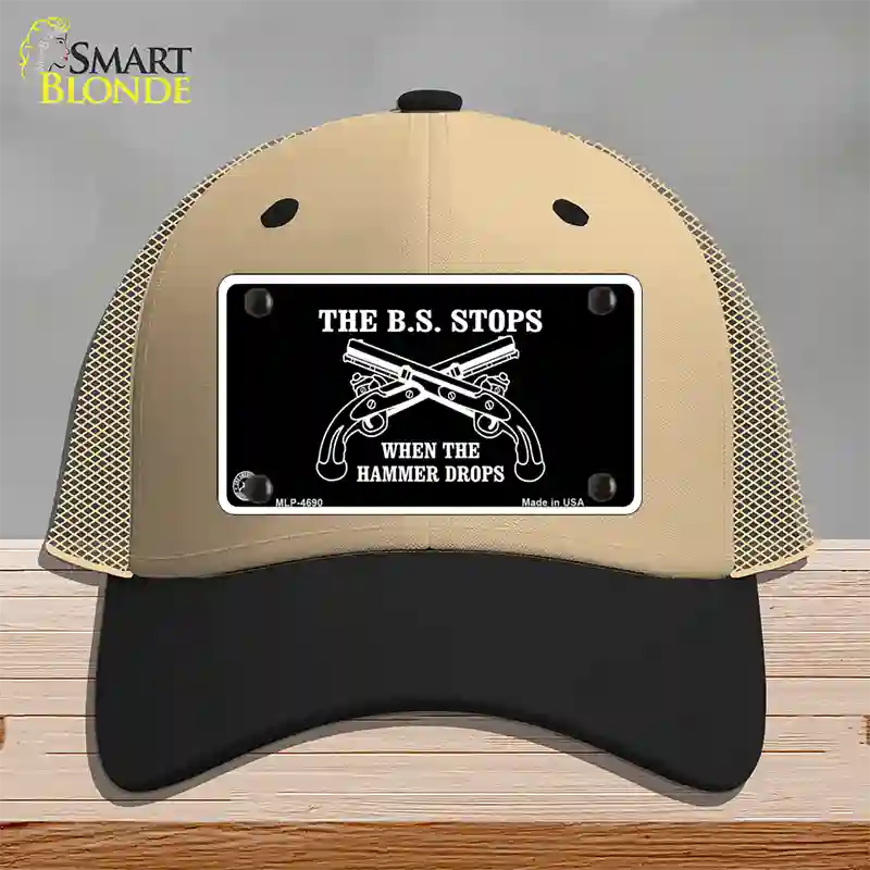 The BS Stops Novelty License Plate Hat Mesh / Khaki|Black