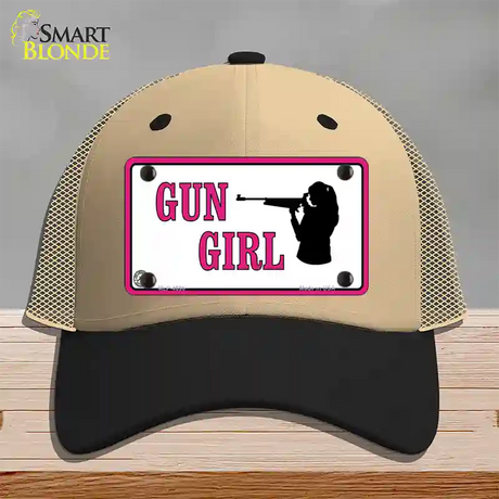 Gun Girl Novelty License Plate Hat Mesh / Khaki|Black