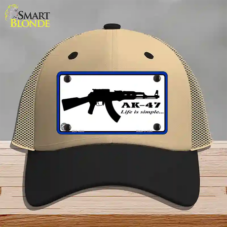 Life Is Simple Novelty License Plate Hat Mesh / Khaki|Black