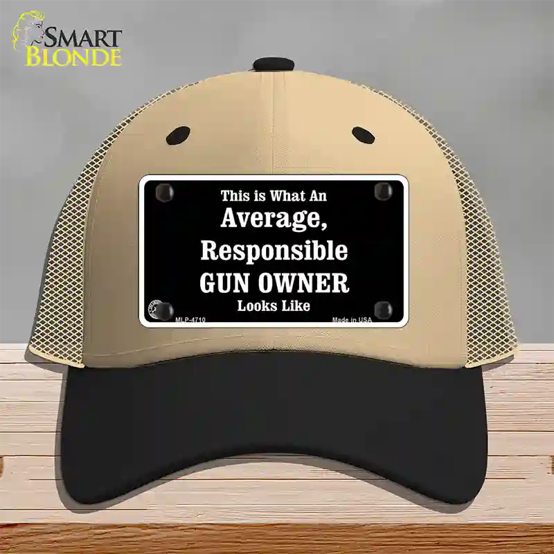 Average Gun Owner Novelty License Plate Hat Mesh / Khaki|Black