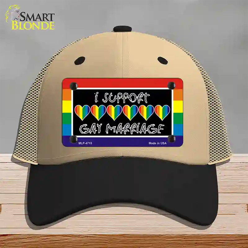 Support Gay Marriage Novelty License Plate Hat Mesh / Khaki|Black