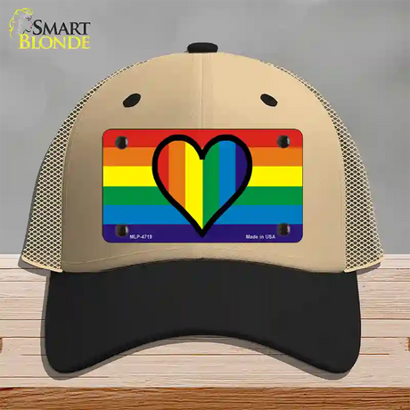 Rainbow Heart Novelty License Plate Hat Mesh / Khaki|Black