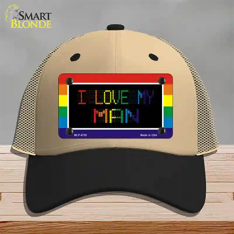 I Love My Man Novelty License Plate Hat Mesh / Khaki|Black