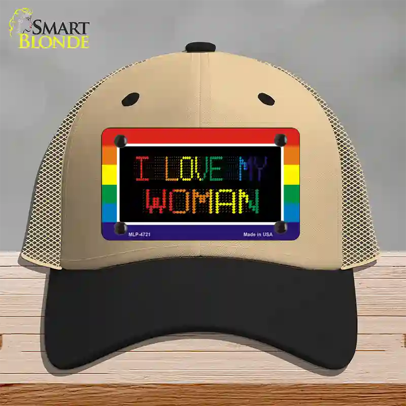 I Love My Woman Novelty License Plate Hat Mesh / Khaki|Black