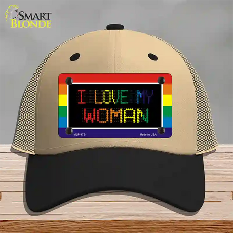 I Love My Woman Novelty License Plate Hat Mesh / Khaki|Black