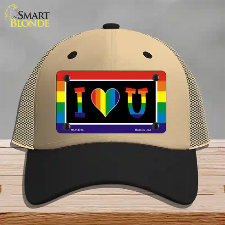 I Love U Novelty License Plate Hat Mesh / Khaki|Black