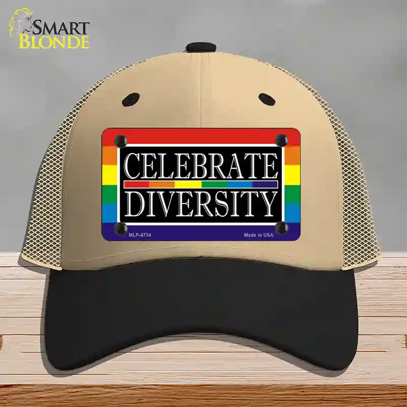 Celebrate Diversity Novelty License Plate Hat Mesh / Khaki|Black