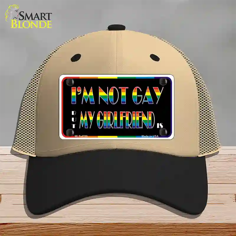 Im Not Gay But My Girlfriend Is Novelty License Plate Hat Mesh / Khaki|Black