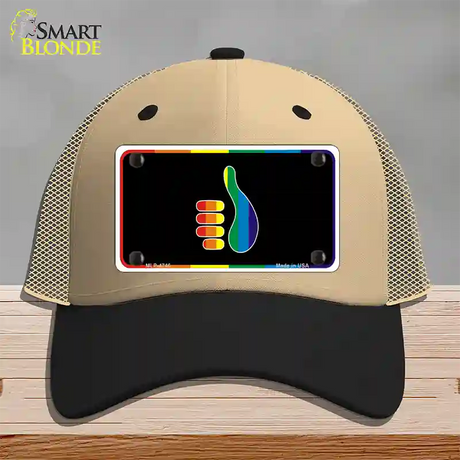 Thumbs Up Novelty License Plate Hat Mesh / Khaki|Black