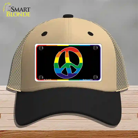 Peace Sign Novelty License Plate Hat Mesh / Khaki|Black