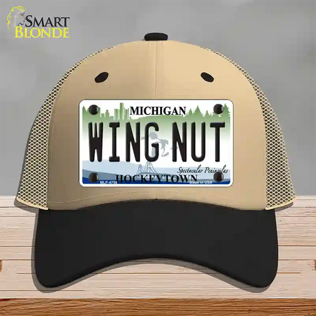 Wing Nut Michigan State Novelty License Plate Hat Mesh / Khaki|Black