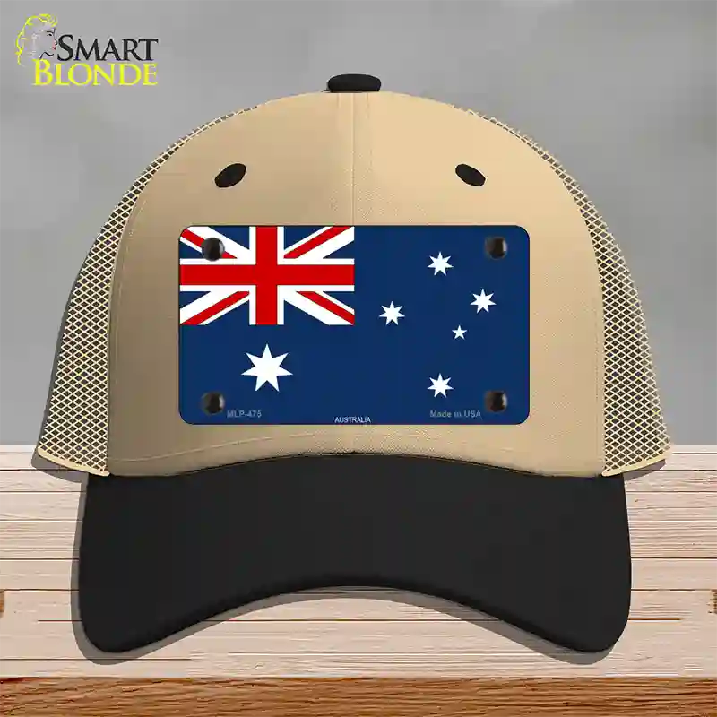 Australia Flag Novelty License Plate Hat Mesh / Khaki|Black