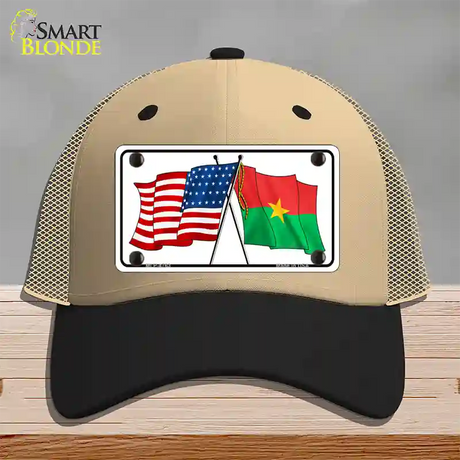 United States Burkina Faso Crossed Flags Novelty License Plate Hat Sign Mesh / Khaki|Black