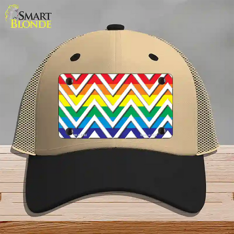 Rainbow White Chevron Novelty License Plate Hat Mesh / Khaki|Black