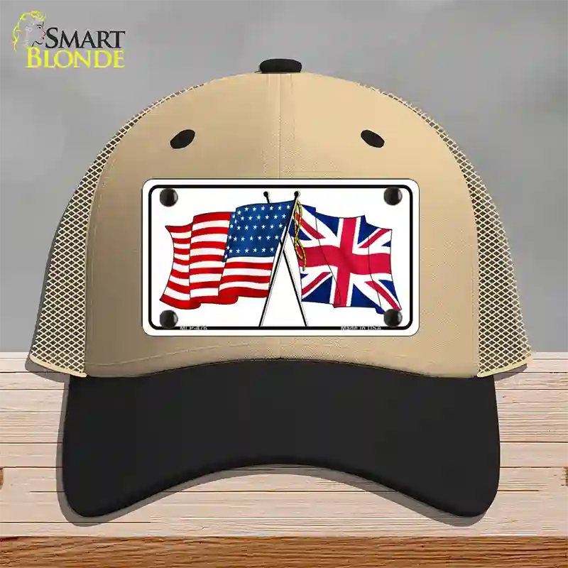 United States Britain Crossed Flags Novelty License Plate Hat Mesh / Khaki|Black