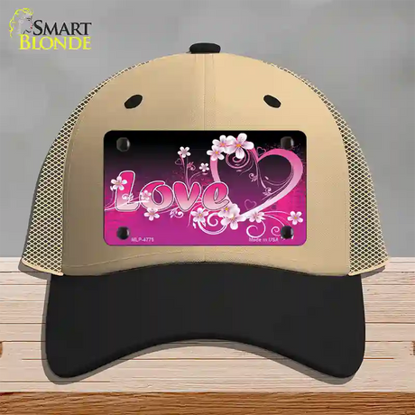 Love Heart And Flowers Novelty License Plate Hat Mesh / Khaki|Black