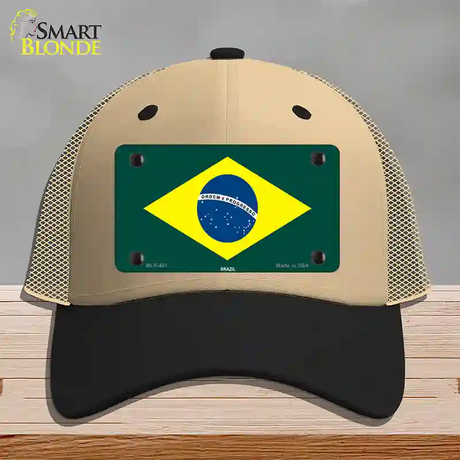 Brazil Flag Novelty License Plate Hat Mesh / Khaki|Black