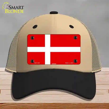 Denmark Flag Novelty License Plate Hat Mesh / Khaki|Black