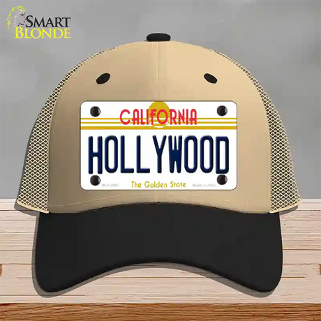 Hollywood California Novelty License Plate Hat Mesh / Khaki|Black