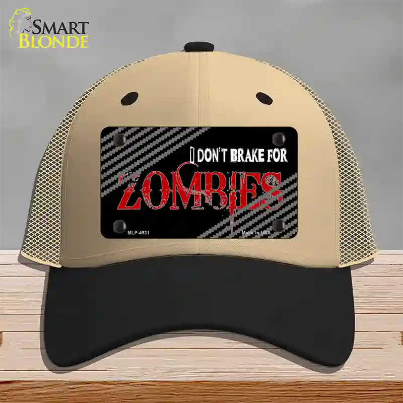 Dont Brake For Zombies Novelty License Plate Hat Mesh / Khaki|Black