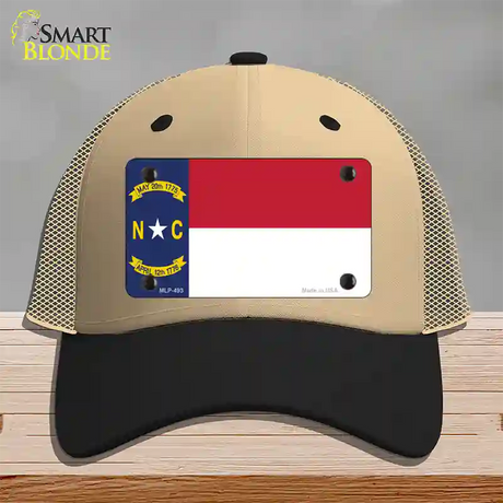 North Carolina Flag Novelty License Plate Hat Mesh / Khaki|Black