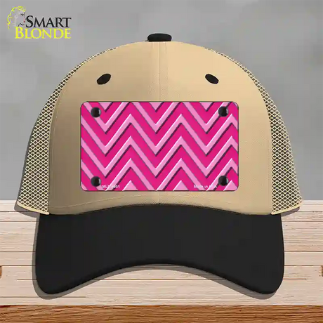 Pink Light Pink Large Chevron Novelty License Plate Hat Mesh / Khaki|Black