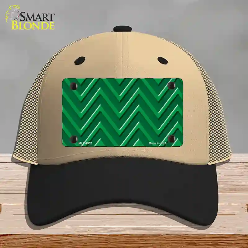 Green Light Green Large Chevron Novelty License Plate Hat Mesh / Khaki|Black