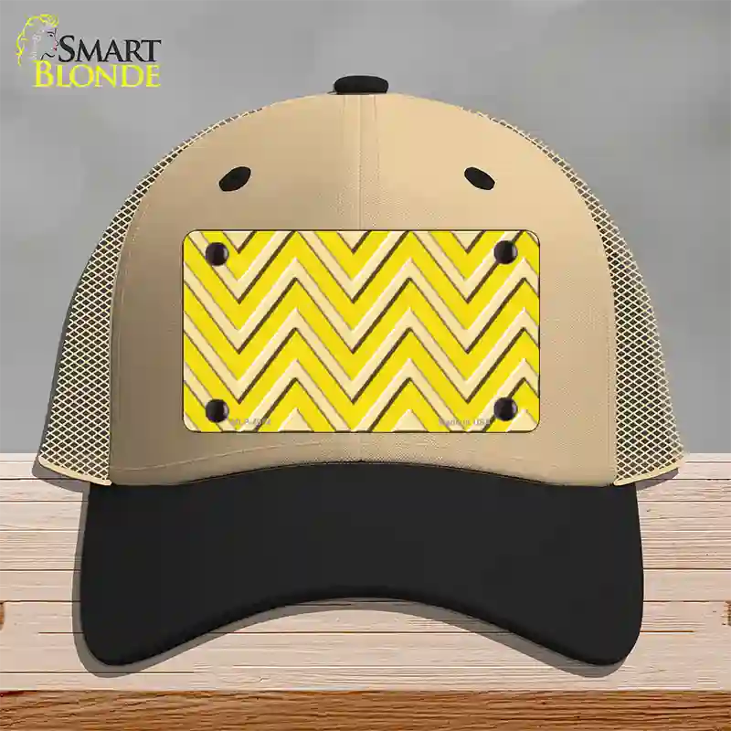 Yellow Light Yellow Large Chevron Novelty License Plate Hat Mesh / Khaki|Black