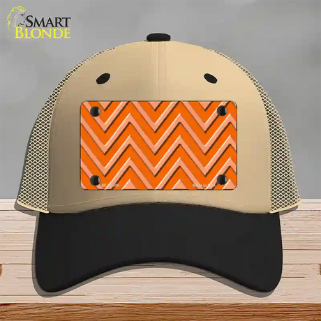 Orange Light Orange Large Chevron Novelty License Plate Hat Mesh / Khaki|Black