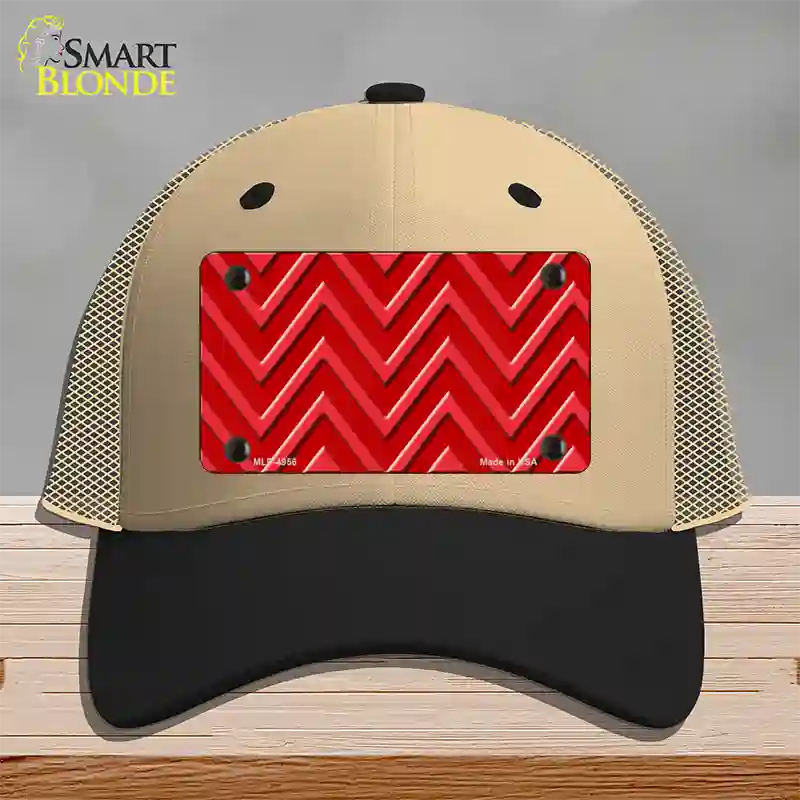 Red Light Red Large Chevron Novelty License Plate Hat Mesh / Khaki|Black