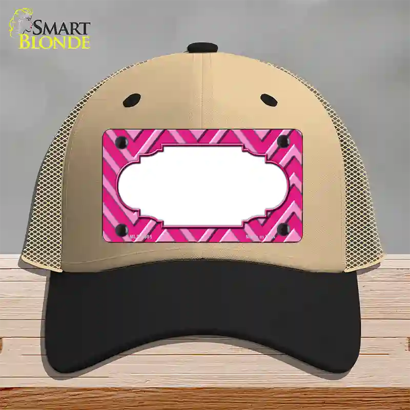 Pink Light Pink Scallop Large Chevron Novelty License Plate Hat Mesh / Khaki|Black