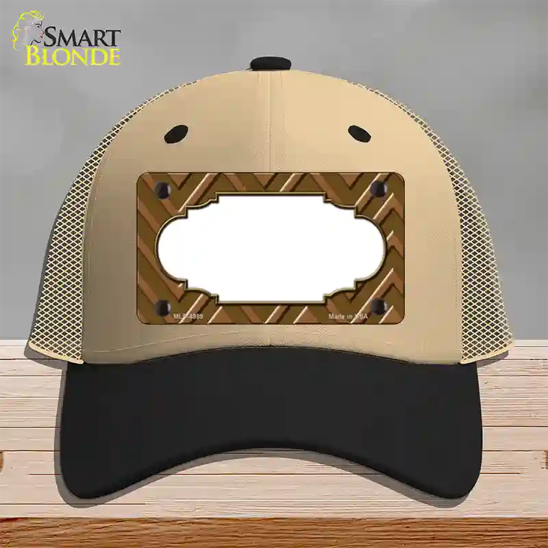 Brown Light Brown Scallop Large Chevron Novelty License Plate Hat Mesh / Khaki|Black