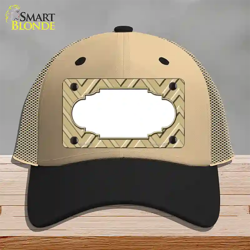 Gold Light Gold Scallop Large Chevron Novelty License Plate Hat Mesh / Khaki|Black