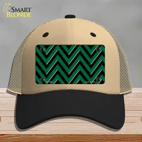 Green Black Large Chevron Novelty License Plate Hat Mesh / Khaki|Black