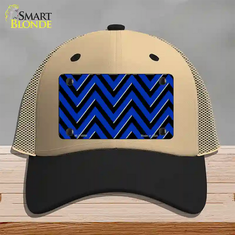 Blue Black Large Chevron Novelty License Plate Hat Mesh / Khaki|Black