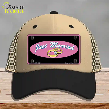 Just Married Novelty License Plate Hat Mesh / Khaki|Black