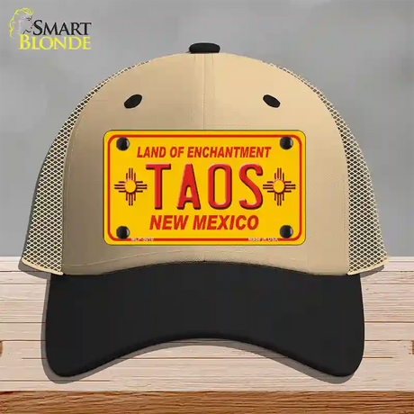 Taos Yellow New Mexico Novelty License Plate Hat Mesh / Khaki|Black