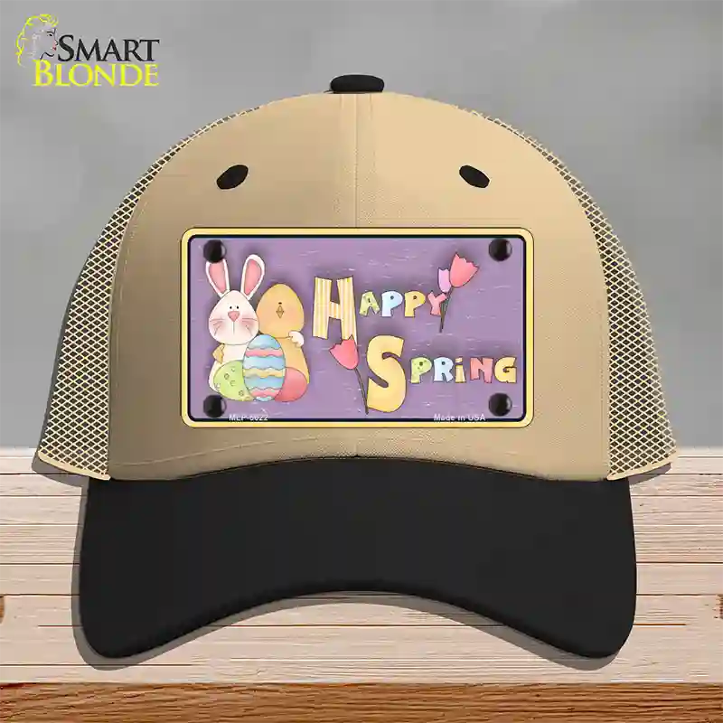 Happy Spring Yellow Novelty License Plate Hat Mesh / Khaki|Black