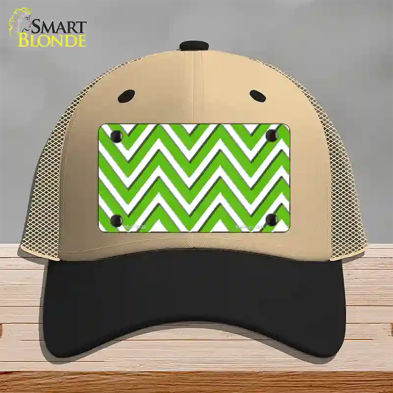 Kelly Green White Chevron Novelty License Plate Hat Mesh / Khaki|Black