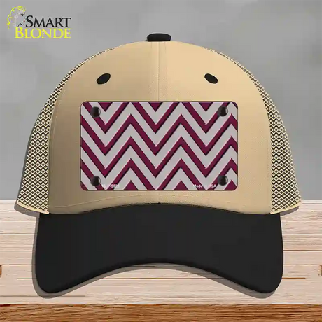 Maroon Grey Chevron Novelty License Plate Hat Mesh / Khaki|Black