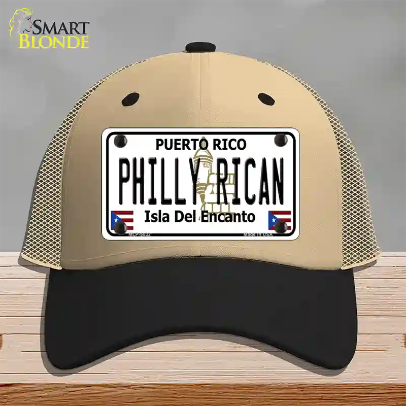 Philly Rican Puerto Rico Novelty License Plate Hat Mesh / Khaki|Black