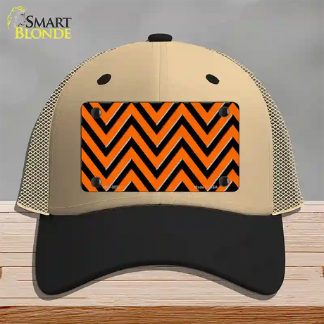 Orange Black Chevron Novelty License Plate Hat Mesh / Khaki|Black