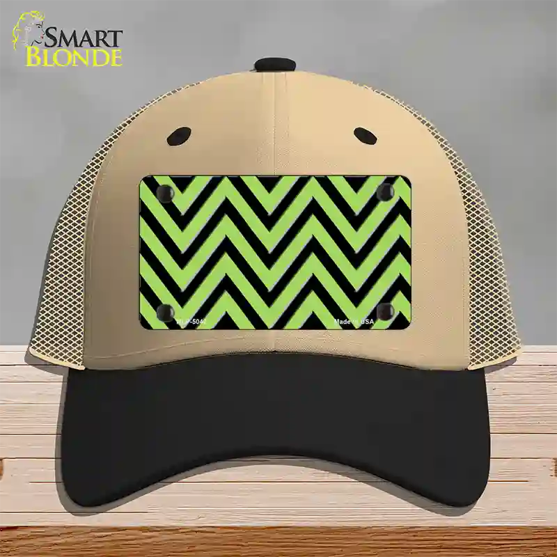 Lime Green Black Chevron Novelty License Plate Hat Mesh / Khaki|Black