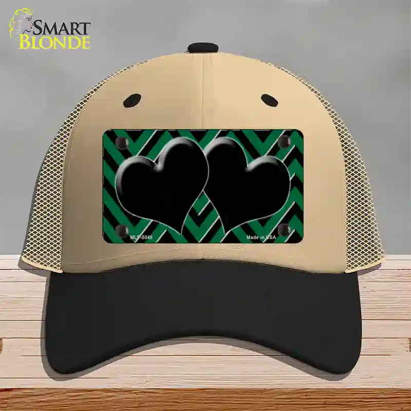 Green Black Chevon Hearts Novelty License Plate Hat Mesh / Khaki|Black