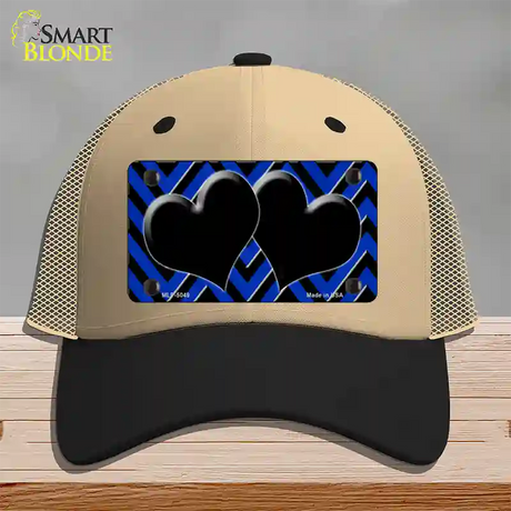 Blue Black Chevon Hearts Novelty License Plate Hat Mesh / Khaki|Black