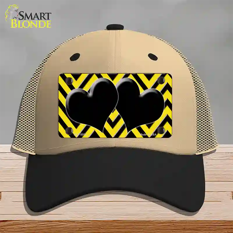 Yellow Black Chevon Hearts Novelty License Plate Hat Mesh / Khaki|Black