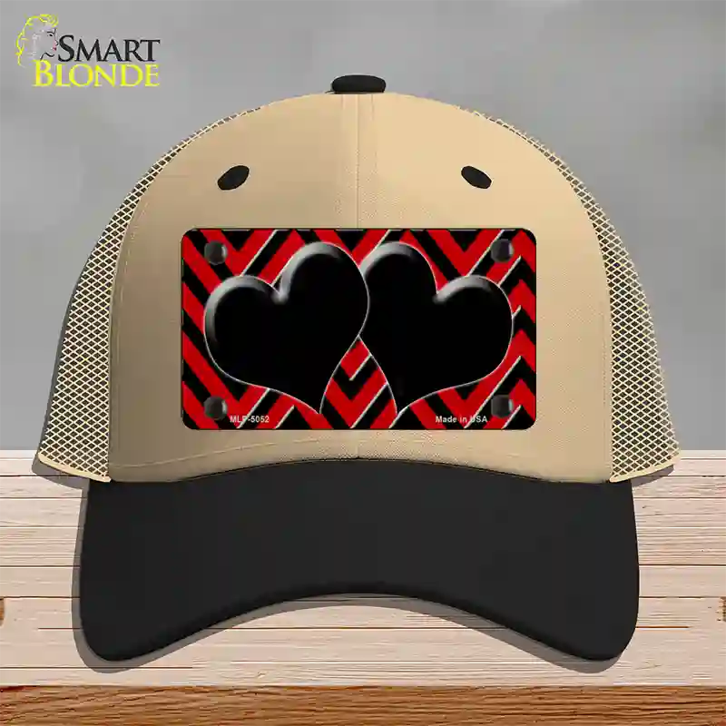 Red Black Chevon Hearts Novelty License Plate Hat Mesh / Khaki|Black