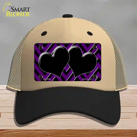 Purple Black Chevon Hearts Novelty License Plate Hat Mesh / Khaki|Black